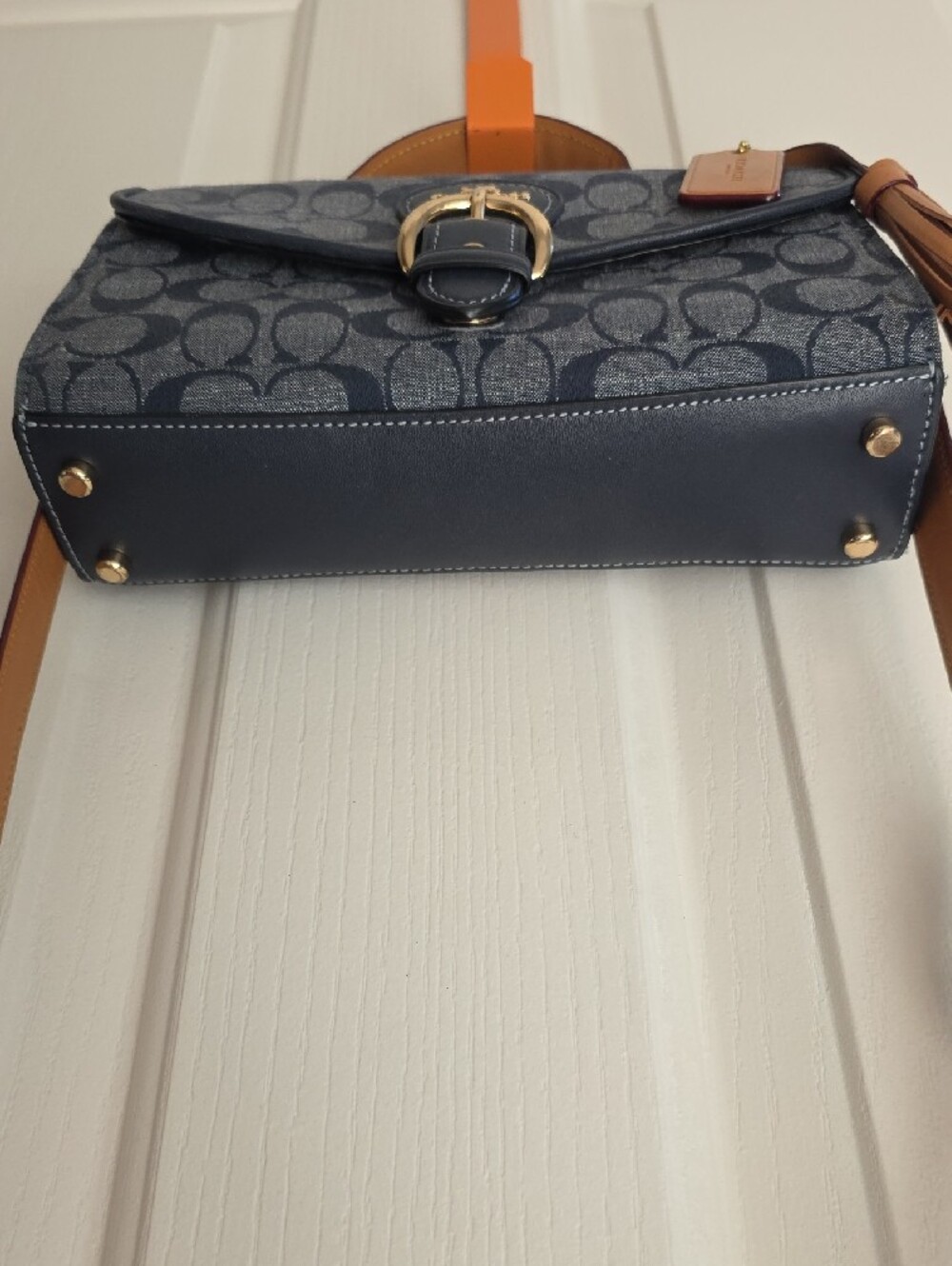 Coach Denim Signature Canvas Satchel with Tan Trim - Picture 5 of 11